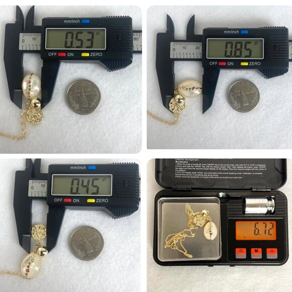 Gold Vermeil Sterling Silver 925 Pearl Gemstone Sanddollar Pendant Necklace 18" - Picture 10 of 16